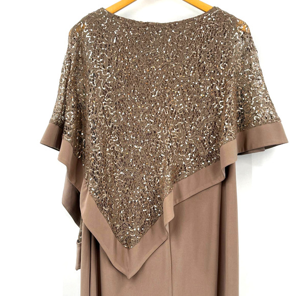 R&M Richards Metallic‎ Sequin Asymmetric Lace Capelet Poncho Popover Dress - Picture 6 of 9